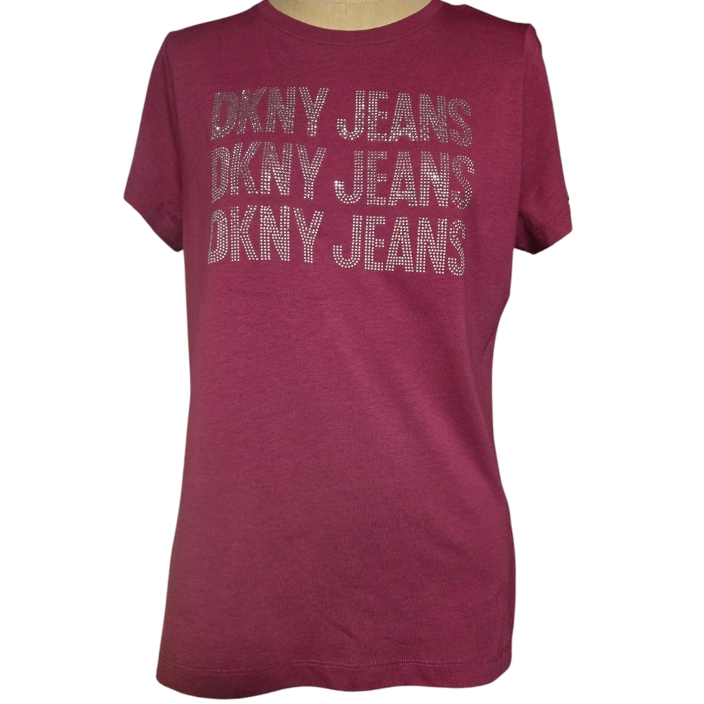 👕New ! DKNY JEANS magenta colored top with sparkly rhinestones & studs medium
